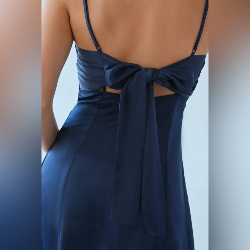 UO Bella Bow-Back Satin Mini Dress